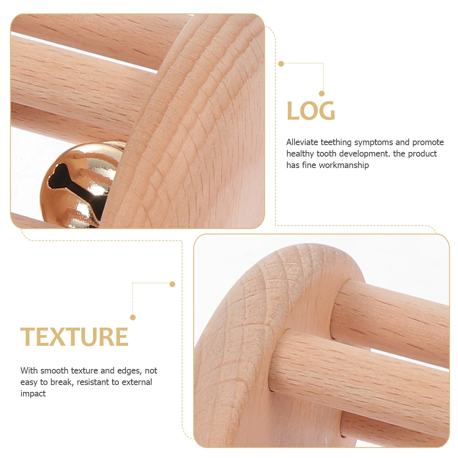 3 قطعة الطفل الإبداعية خشبية المولي استيعاب مضغ عضاضة آمنة السلس تصميم دائري لتنسيق اليد العين المهارات الحركية الأسنان #2