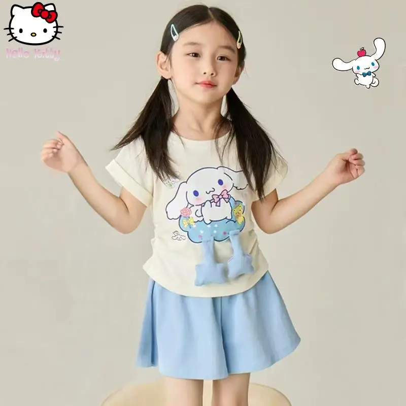 

Cinnamoroll Girls' Cartoon Summer Set Children New Kawaii Anime Fashion Short Sleeved Shorts Home Wear Skin Friendly Soft