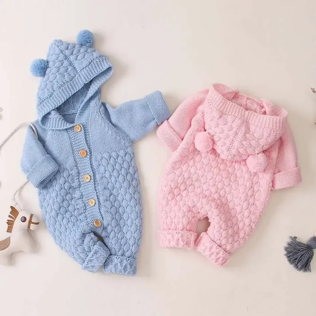 Boys Girls Bodysuit Newborn Onesie Clothes Knitted Autumn Infant Baby Romper Playsuit Overalls Long Sleeve Jumpsuit 0-2Years