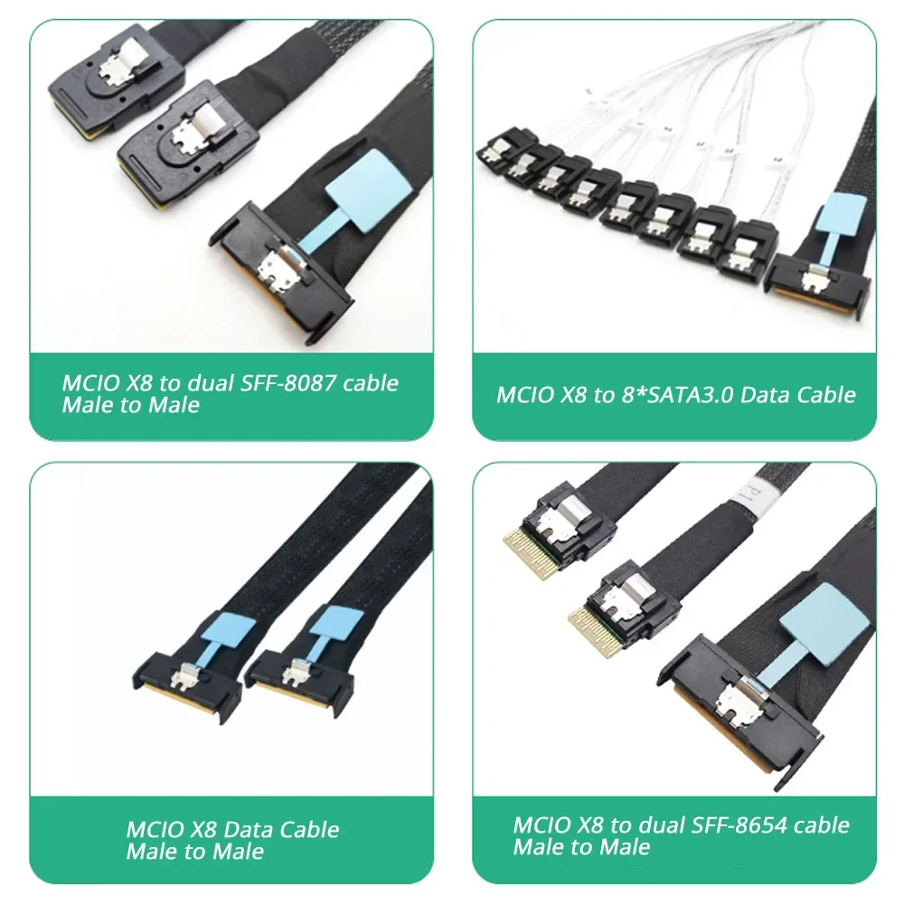 For PC Gen5 MCIO X8 To Dual MCIO X4 Server Cable Customizable Gen5 MClo X8 Adapter Cable SFF-8654 8643 8639 Oculink SATA3.0 U.2
