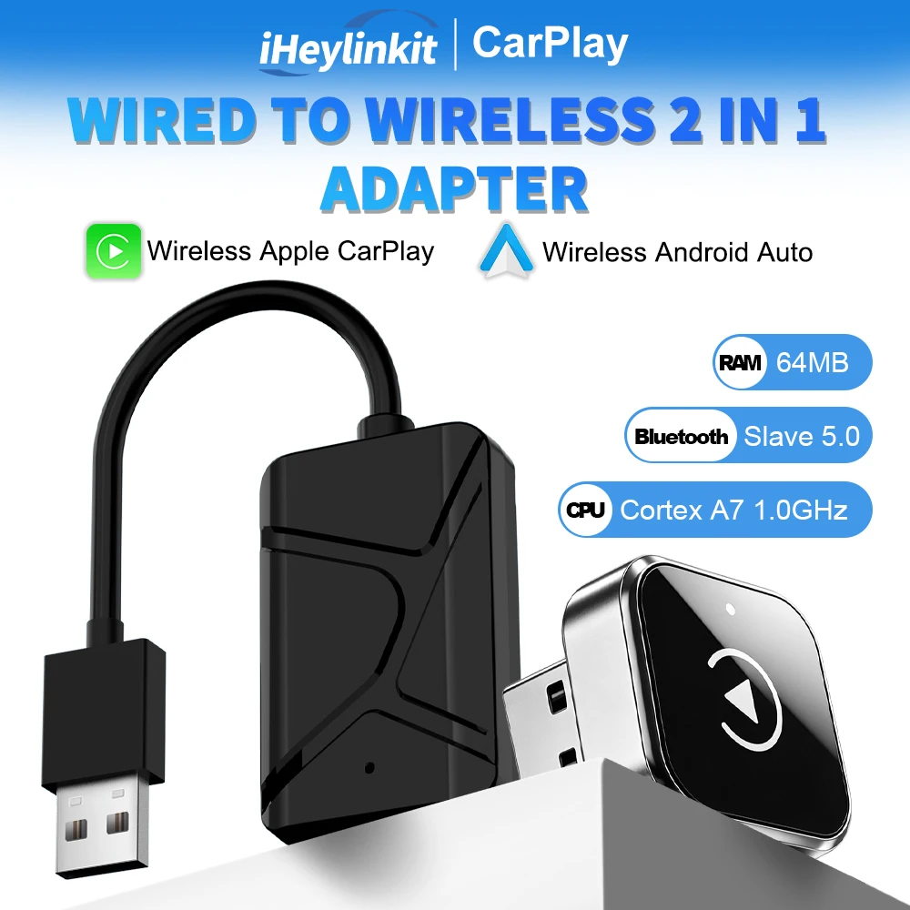 

iHeylinkit Mini Wireless CarPlay Adapter Android Auto 2 in 1 Dongle High-Quality Smart Box 5GHz WiFi Type-C/USB Car Tools