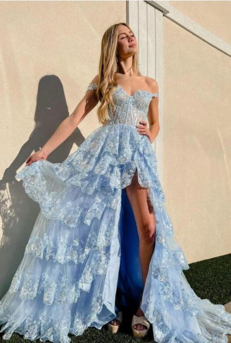 Vestidos escolares de formatura longos brilhantes com fenda para vestido de festa à noite