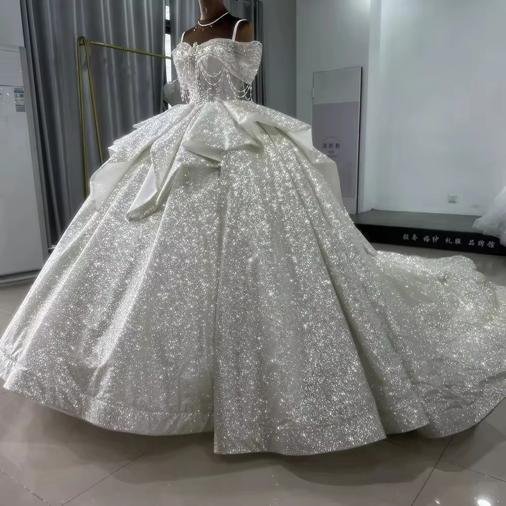 Vestidos Para Boda Civil con hombros descubiertos, escote en forma de corazón con cordones en la espalda, vestido de Novia de estrella personalizado, Vestidos de Novia de cristal con cuentas