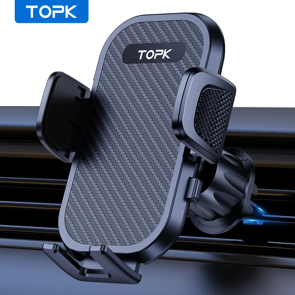 TOPK Car Phone Holder Air Vent Car Mount [Big Phone & Thick Cases] Hands Free Cell Phone Automobile Clamp Cradles for All Phones