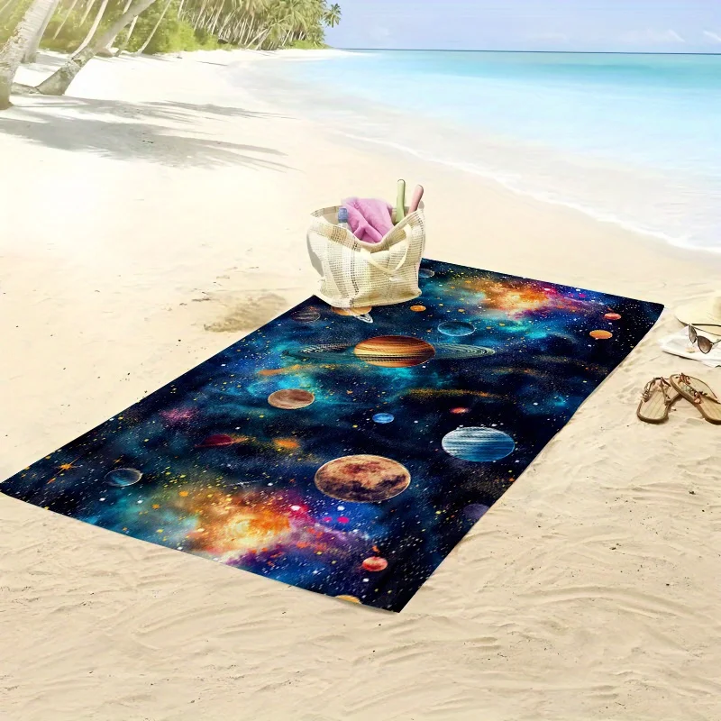 1pc Galaxy Planet Beach Towel Space Universe Print Colorful Nebula Design Quick Dry Microfiber Bath Towel For Science Lovers