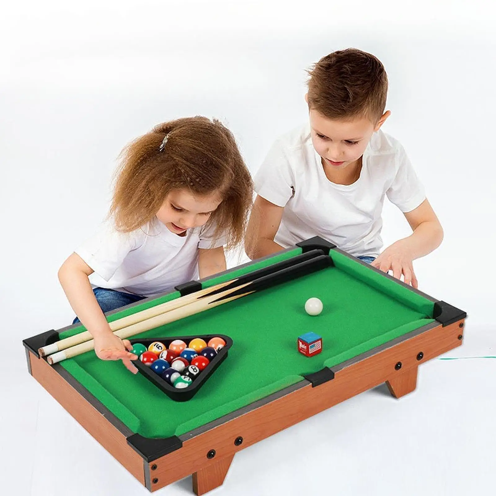 

Kids Pool Table Set Lightweight with Triangle Rack Home Office Use Billiard Cues Desktop Snooker Table for Family Girls Boys