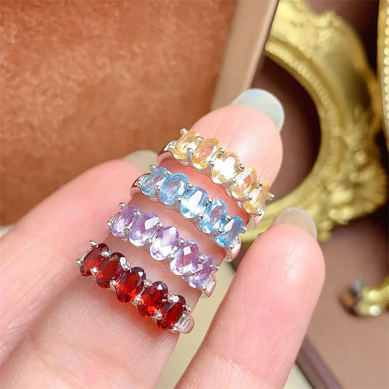 

Half Eternity Ring Wedding Ring for Women Bride Girl Lady Garnet Topaz Amethyst Citrine 925 Sterling Silver with Certificate