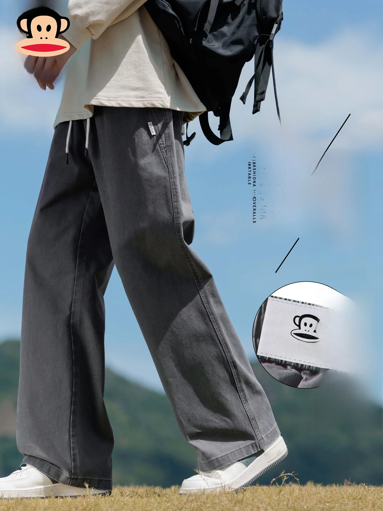 

PaulFrank Spring Cotton Workwear Loose Fit Thiened Pants Men's New Sle Fce Lined Straight Leg Casual Trousers