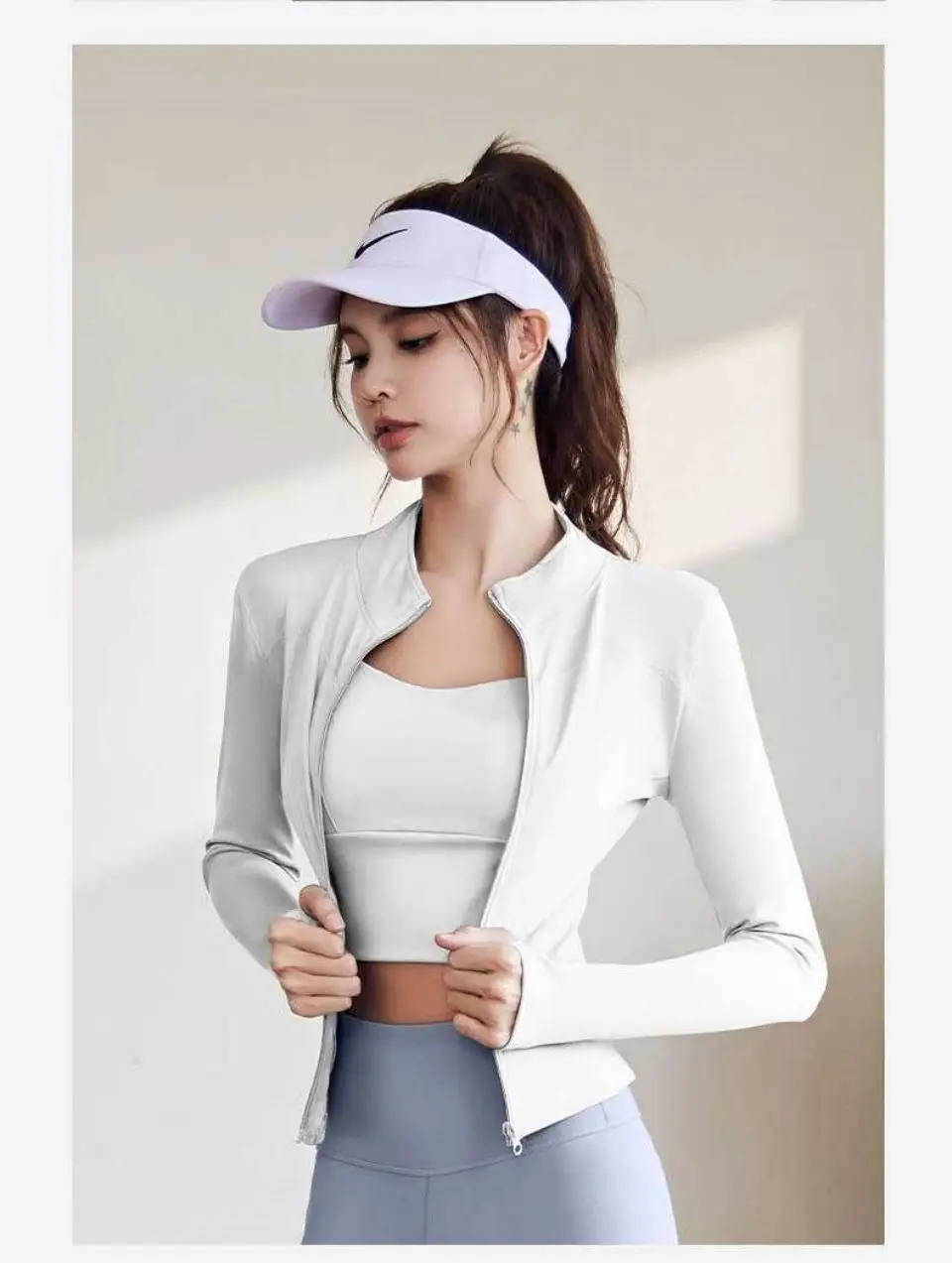 

Nude outdoor sports coat female tight breathable standing collar running yoga fitness coat black gray pink multi-color optional