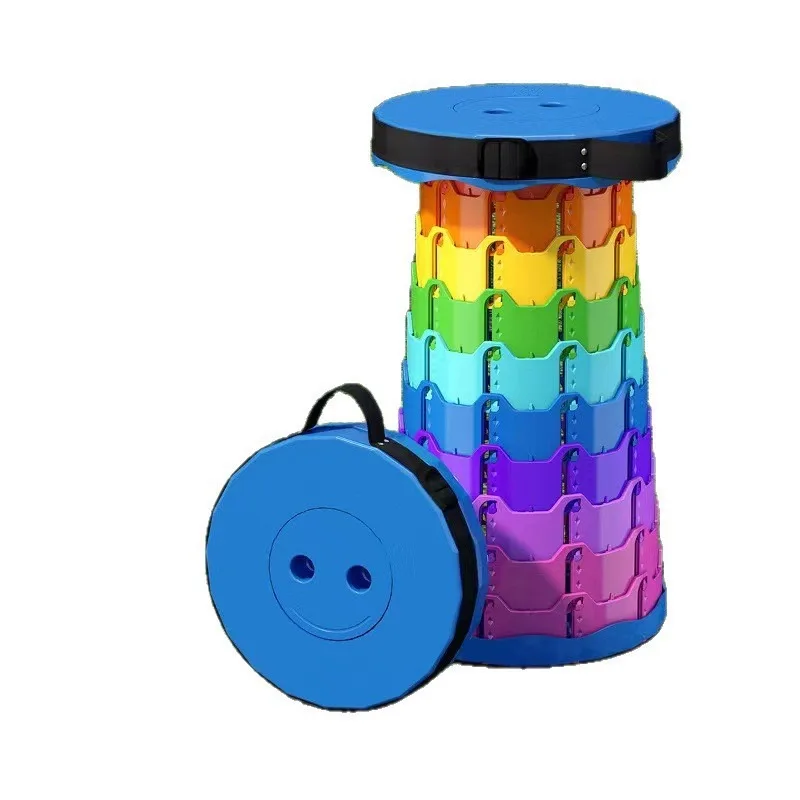 NEW Rainbow Retractable Stool Household Portable Small Stool Travel Folding Stool Retractable Shoulder Small