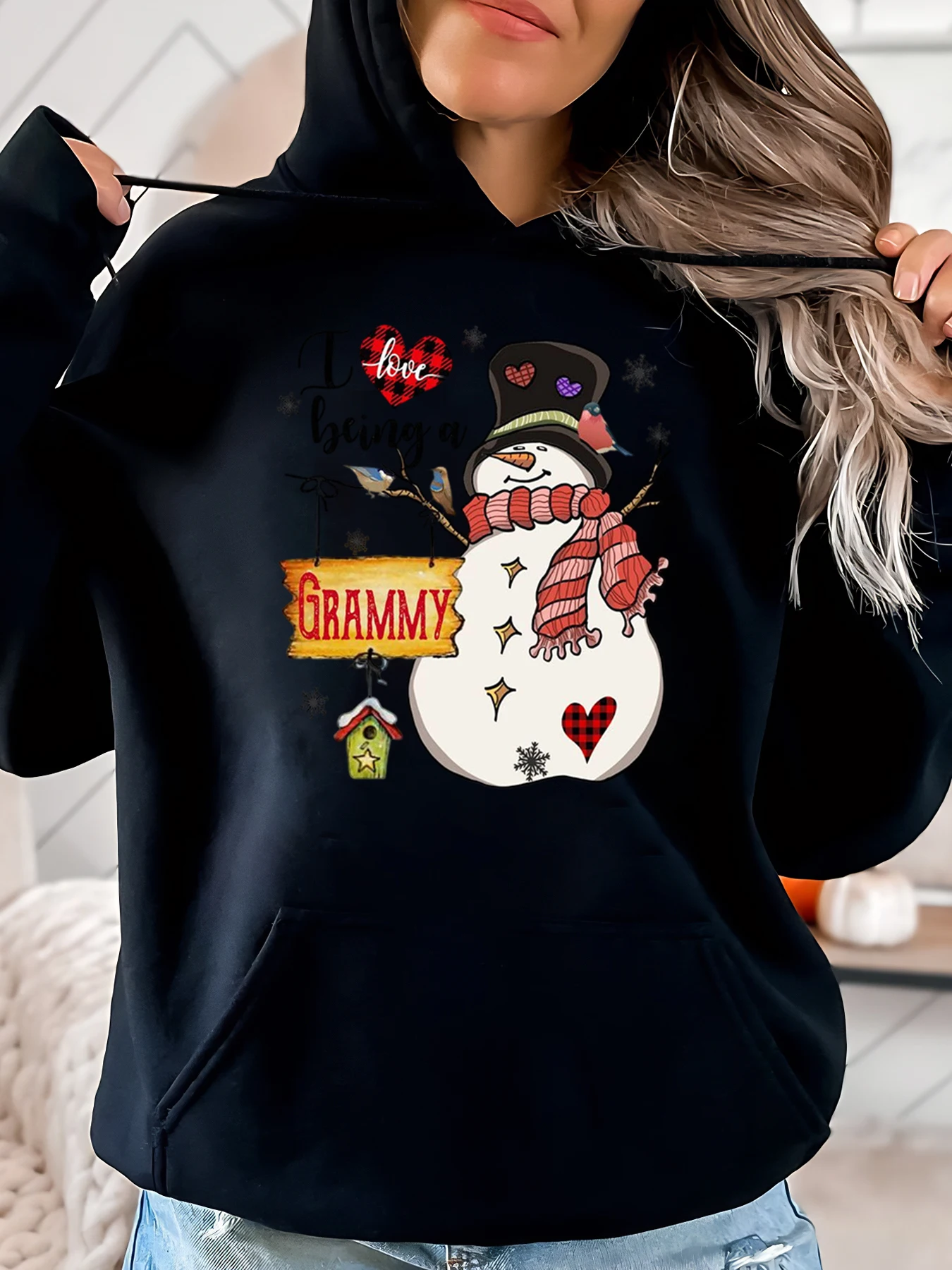 رجل الثلج أحب أن أكون جرامي عيد الميلاد هوديي المرأة هدية العيد الأسود بالإضافة إلى الحجم #1