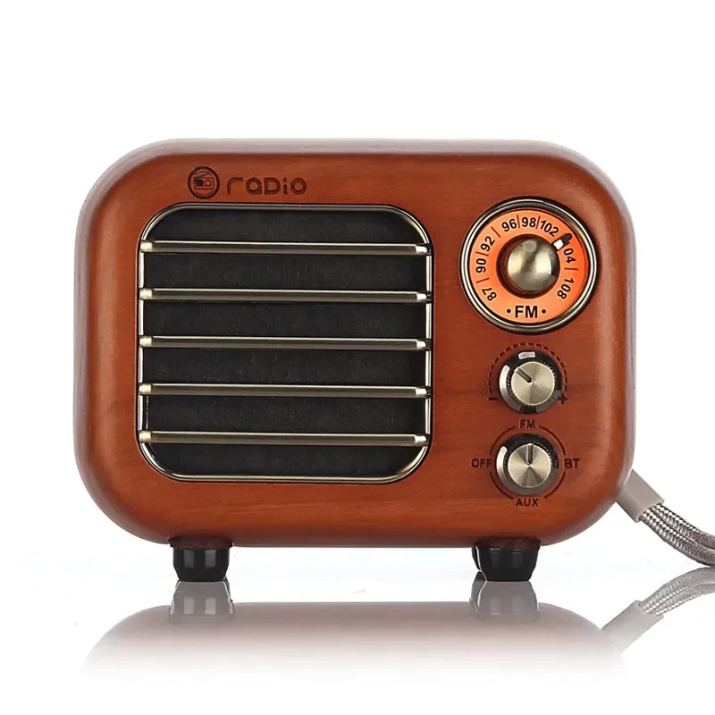 Retro Solid Wood Body Material Mini Portable Rechargeable FM Radio Bluetooth Speaker Support TF Card Play Music