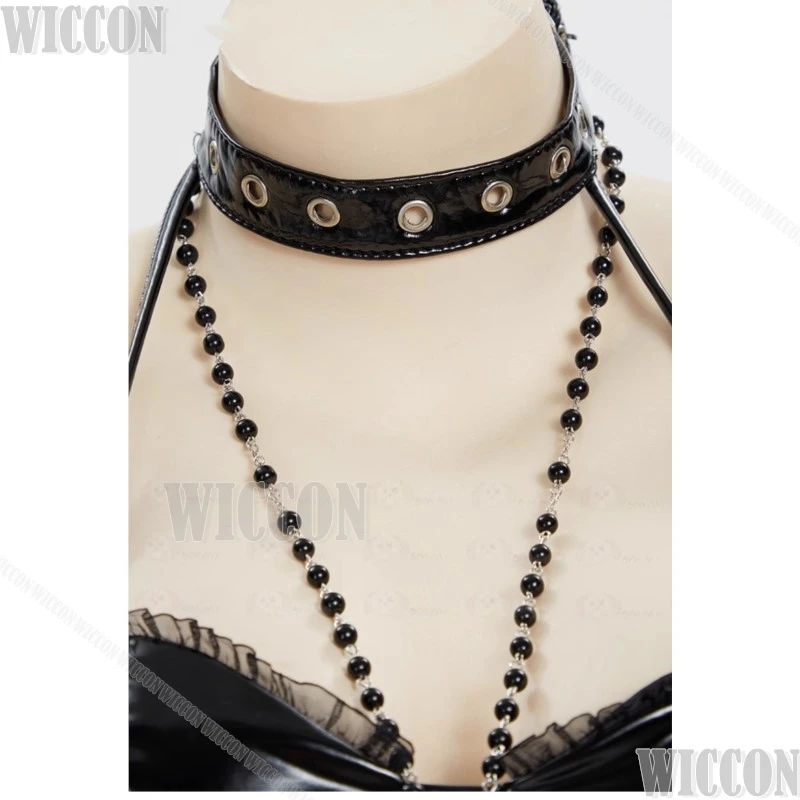 متوفر في المخزون مشد علوي وتنورة من Miss Misa للهالوين على الطراز القوطي الأسود مع جوارب شبكية وأكمام زي تنكري وشعر مستعار