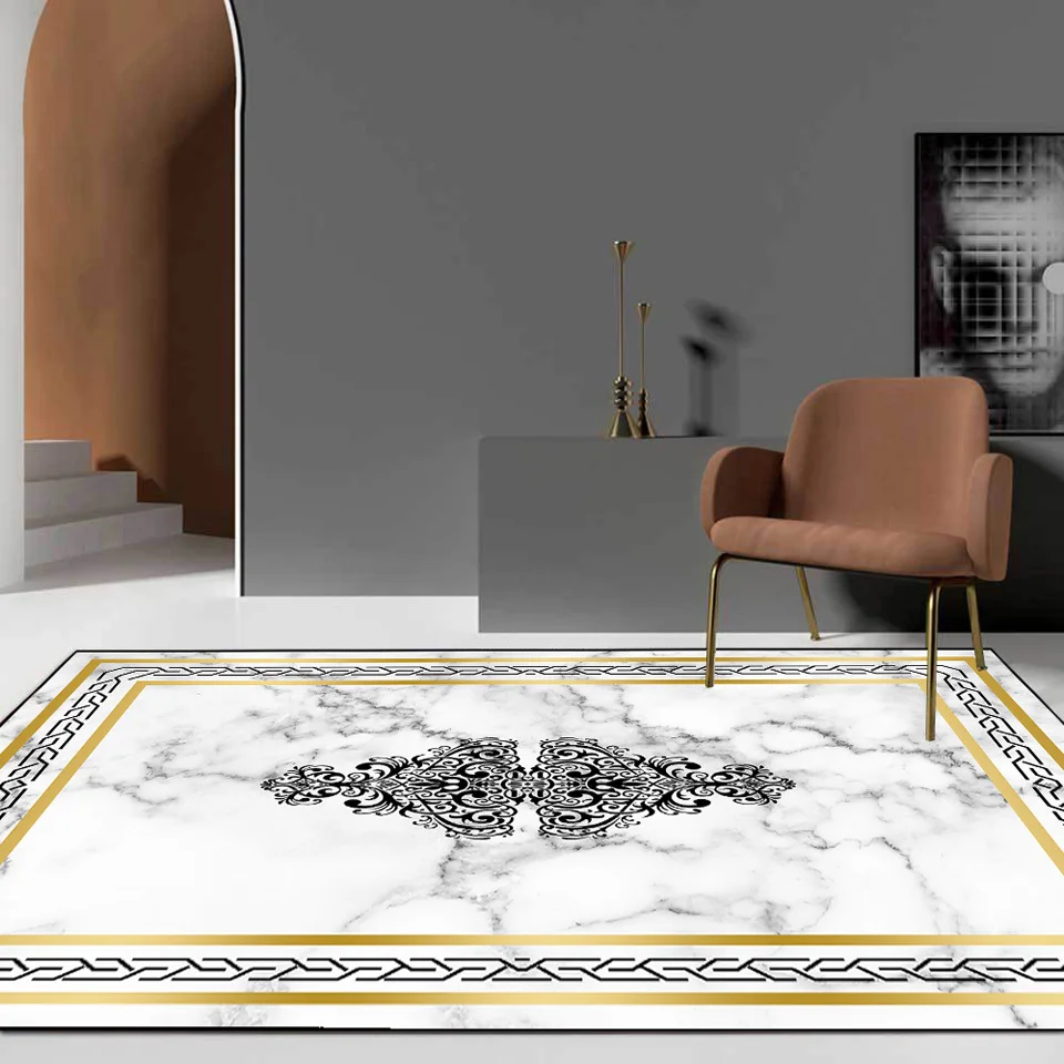 Luxury Living Room Rug Designer White Gold Marble Geometric Abstract Carpet Modern Home Decor Bedroom Lounge Corridor Floor Mat