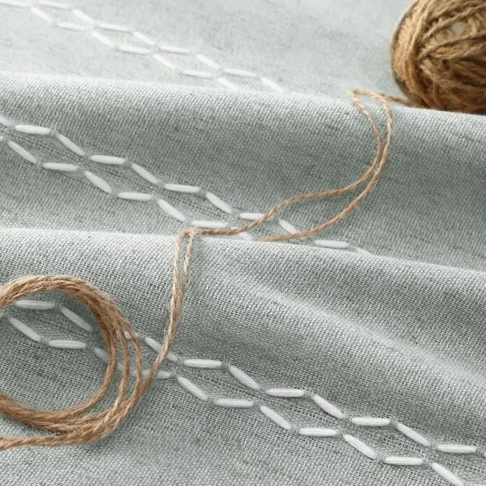 84 rideaux Boho en lin vert clair avec glands, broderie pour salon, style ferme