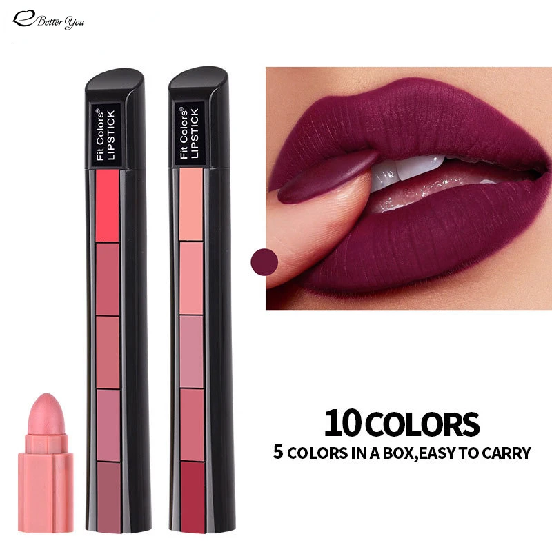 5 In 1 Matte Lipstick Kit Waterproof Nude Combination Lipgloss Long Lasting Velvet Red Show Complexion Sexy Lip Tint Cosmetic