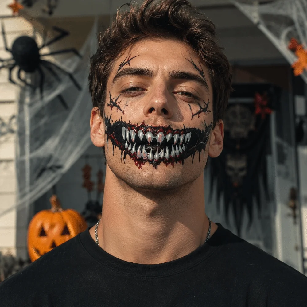 DIY Big Mouth Tattoo Sticker Scary Bloodiness Waterproof Halloween Tattoo Sticker Funny Creative Temporary Scar Stickers Gift