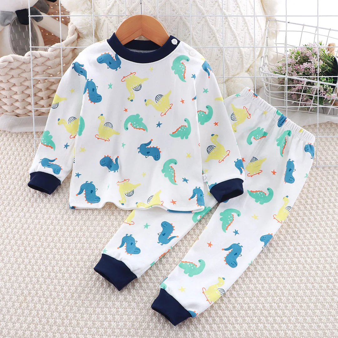 White Top Long Sleeves Long Pants Kid Adorable Girl Pajama Set Children Cozy Night Sleep Cartoon Design Unisex Baby Home Clothes