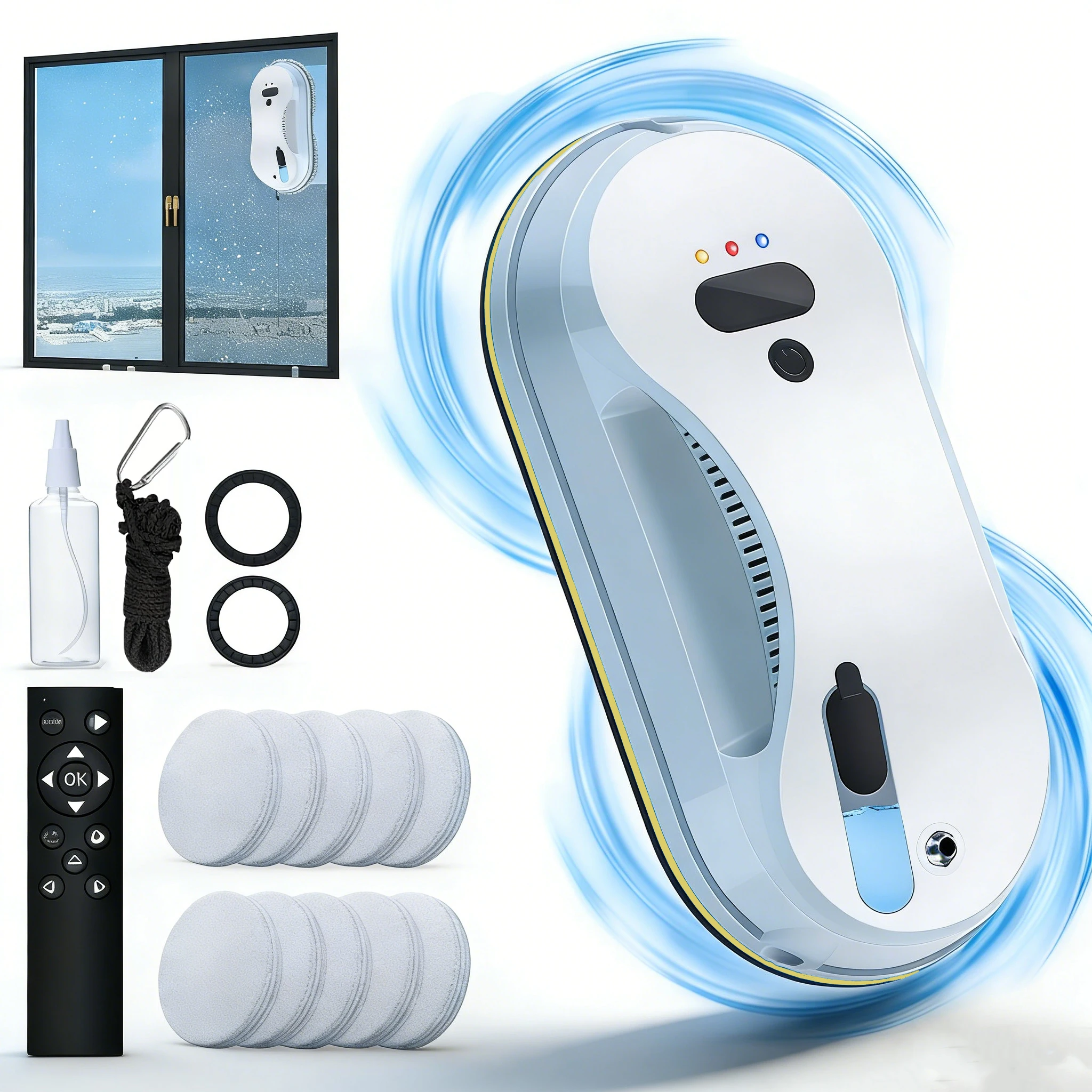 Robot de nettoyage par pulvérisation d'eau automatique pour vitres domestiques, aspirateur avec télécommande, essuie-gl…