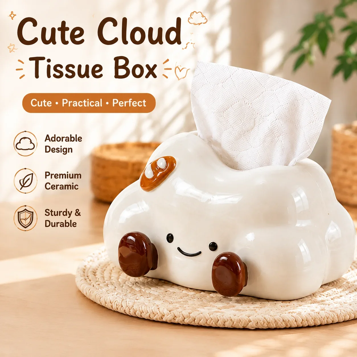 Light luxury cloud ceramic tissue box, new ceramic dining table napkin box, delicate desktop storage decoration