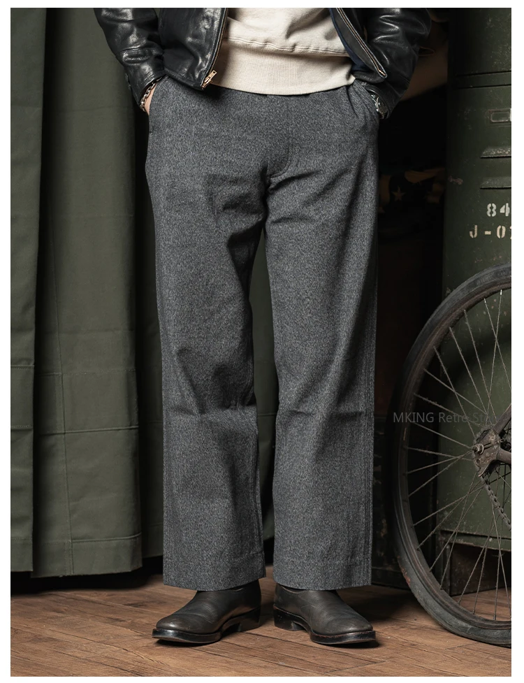 

Прочные винтажные повседневные брюки Bronson солью и перцем, мужские широкие прямые брюки из ткани с кромкой из ткани с высокой талией