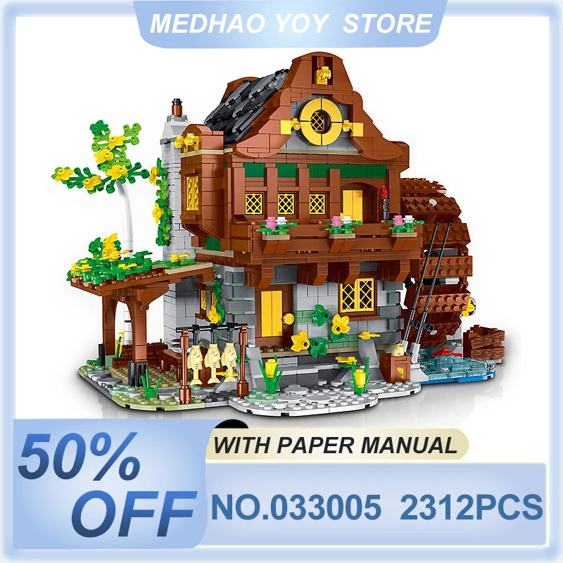 

XMORK 033005 MOC Medieval Watermill Ancient Model Modular Building Blocks Bricks Puzzle Assembly DIY Toy Christmas Gift For Kids