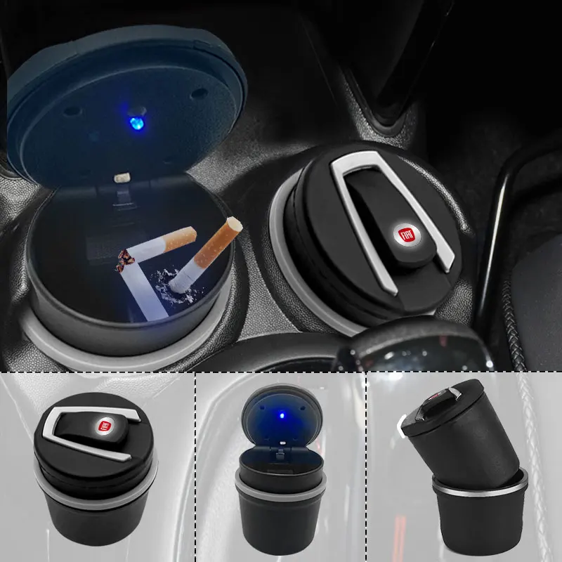 Car Ashtrays Portable Car Auto LED Light Cigarette Cigar Ash Cylinder For Fiat Ducato Abarth Tipo Panda Bravo Doblo Stilo 500