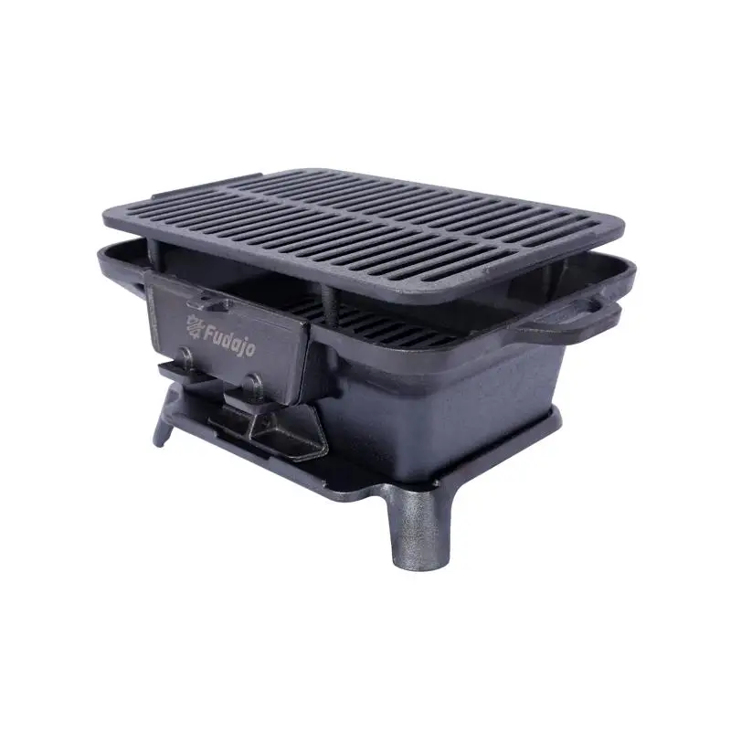 Parrilla de carbón portátil, sartén de mesa de hierro fundido, hierro fundido esmaltado, parrilla de barbacoa pequeña y duradera, estufa de Camping Hibachi