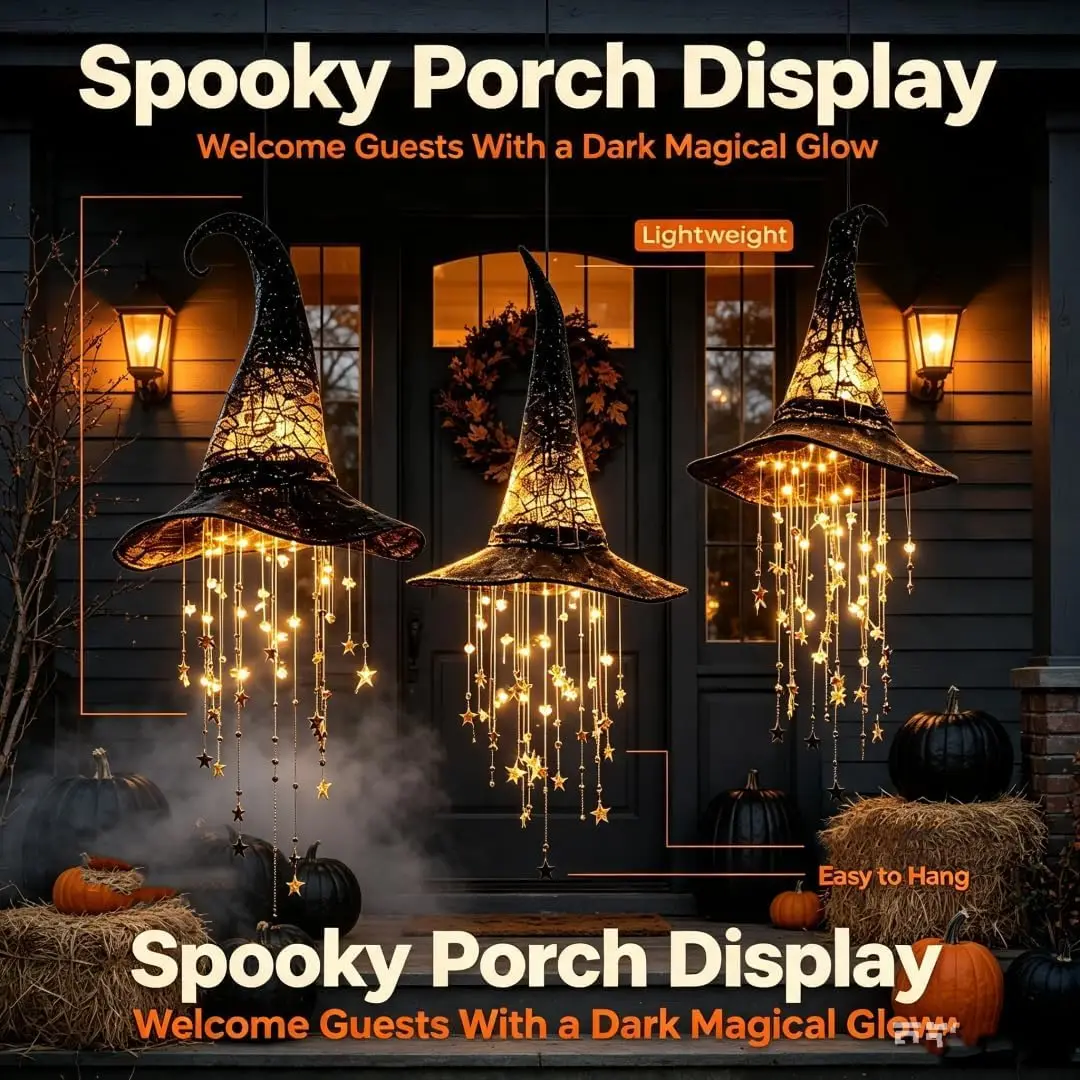 Lighted Witch Hat Hanging Chime, Lighted Witches Hat | Create Instant Magical GlowCreate Instant Magical Glow