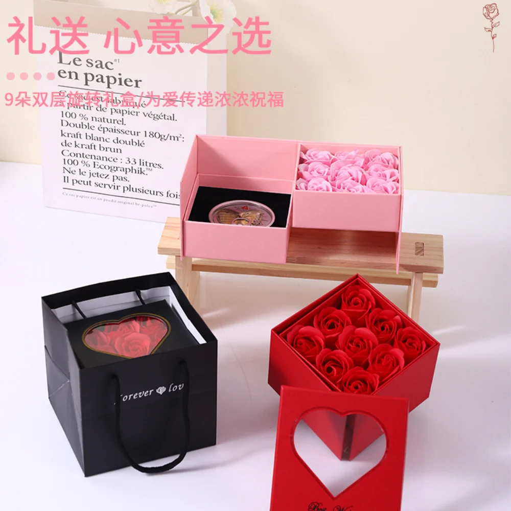 

Коробка для витрины, вращающаяся шкатулка для драгоценностей, подарочная коробка на день Святого Валентина, настоящие розы на День матери, романтический случай