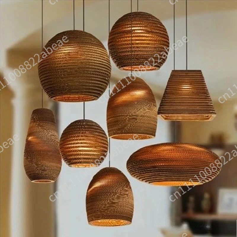 Corrugated Paper Pendant Lamp Hotel Cafe Bar Store Kitchen Southeast Asian Hanging Light Beehive Suspension Ceiling Chandelier