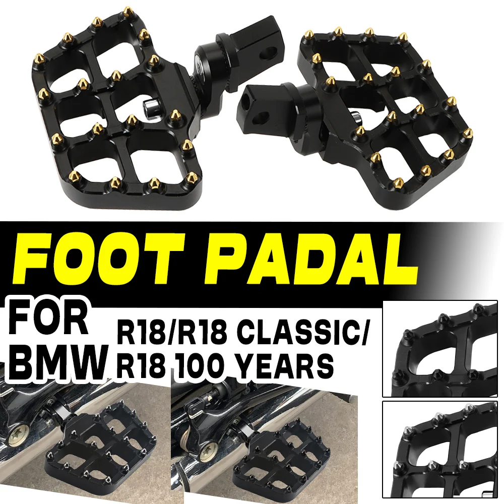 

For BMW R18 R 18 CLASSIC R18 100 Years Driver Wide Footpegs Footrest Motorcycle Front Foot Rest Pedal Black Adjustable Foot Pegs