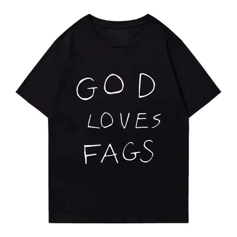خمر وقح الله يحب Fags طباعة تي شيرت 2024 الرجال النساء بلايز عالية الجودة المتضخم س الرقبة المحملة القطن تي شيرتات قصيرة الاكمام #1