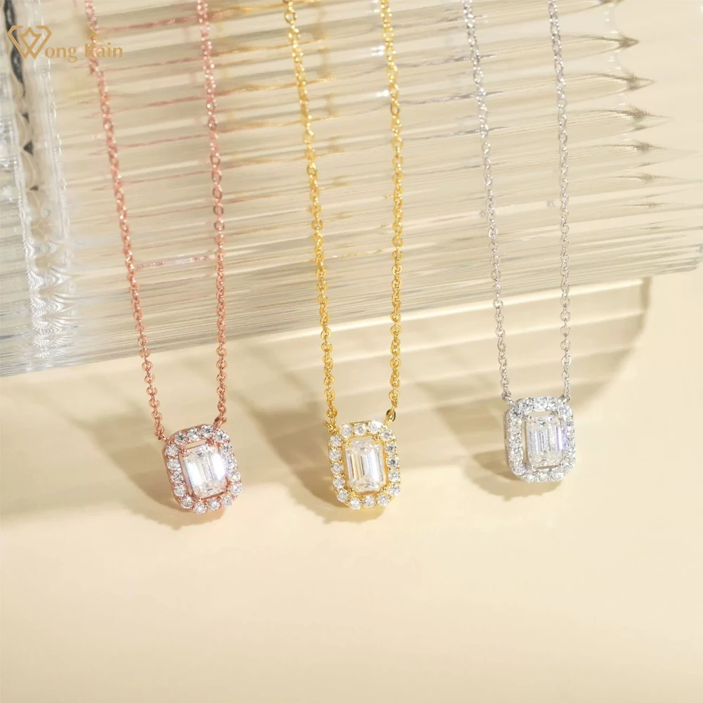 

Wong Rain Solid 925 Sterling Silver VVS1 3EX D Color Emerald Cut Real Moissanite Diamond Gems Pendant Necklace Fine Jewelry GRA