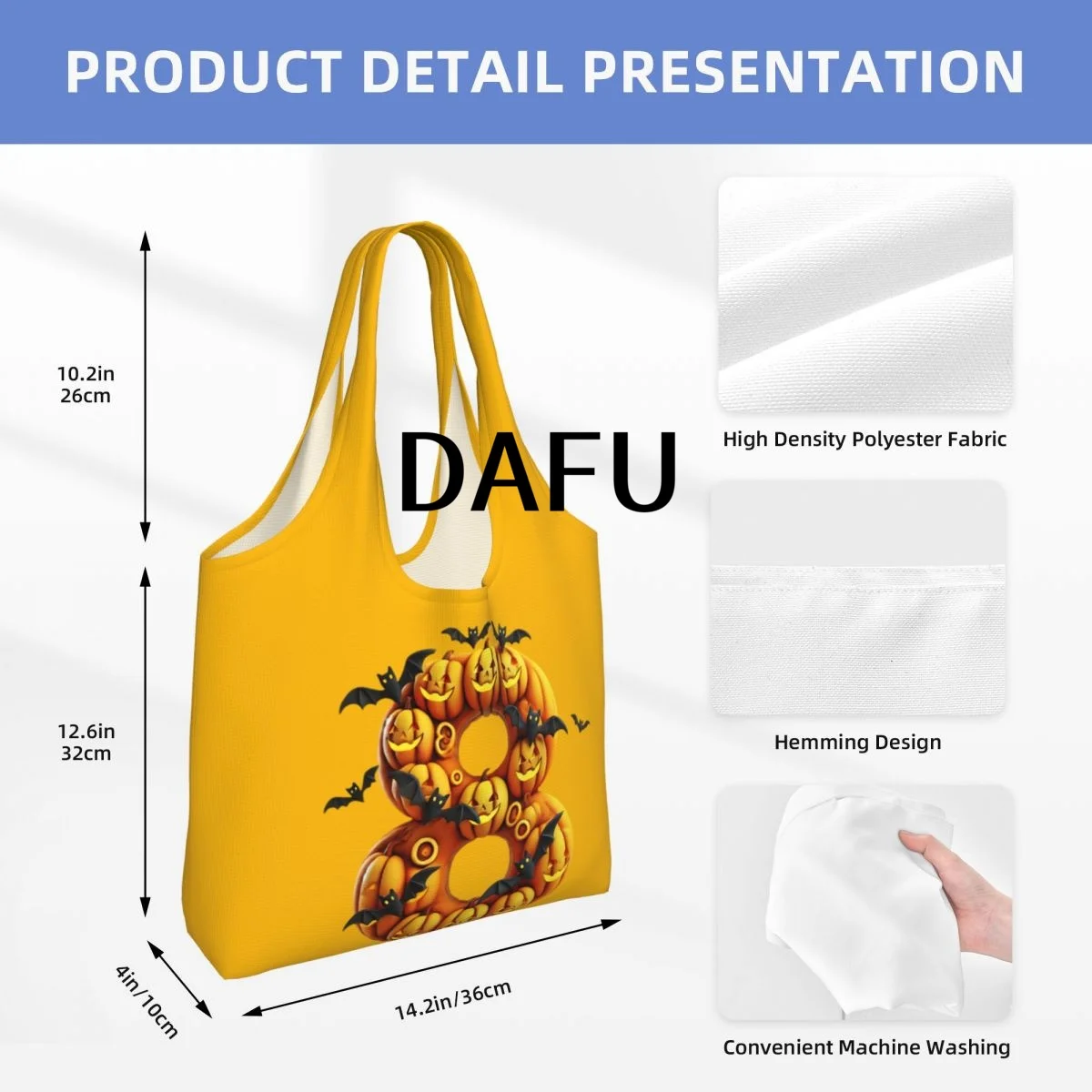 Batty Pumpkin Number 8 Funny Halloween Bat Pumpkin Tote Bag for Women - Gothic Canvas Shoulder Bag Shopping Commute Party