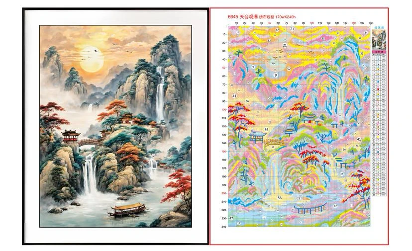 Fall 9ct 60x80cm Printed Kits Cross Stitch Embroidery DIY Chinese Style  Needlework Set Home Decor Crafts