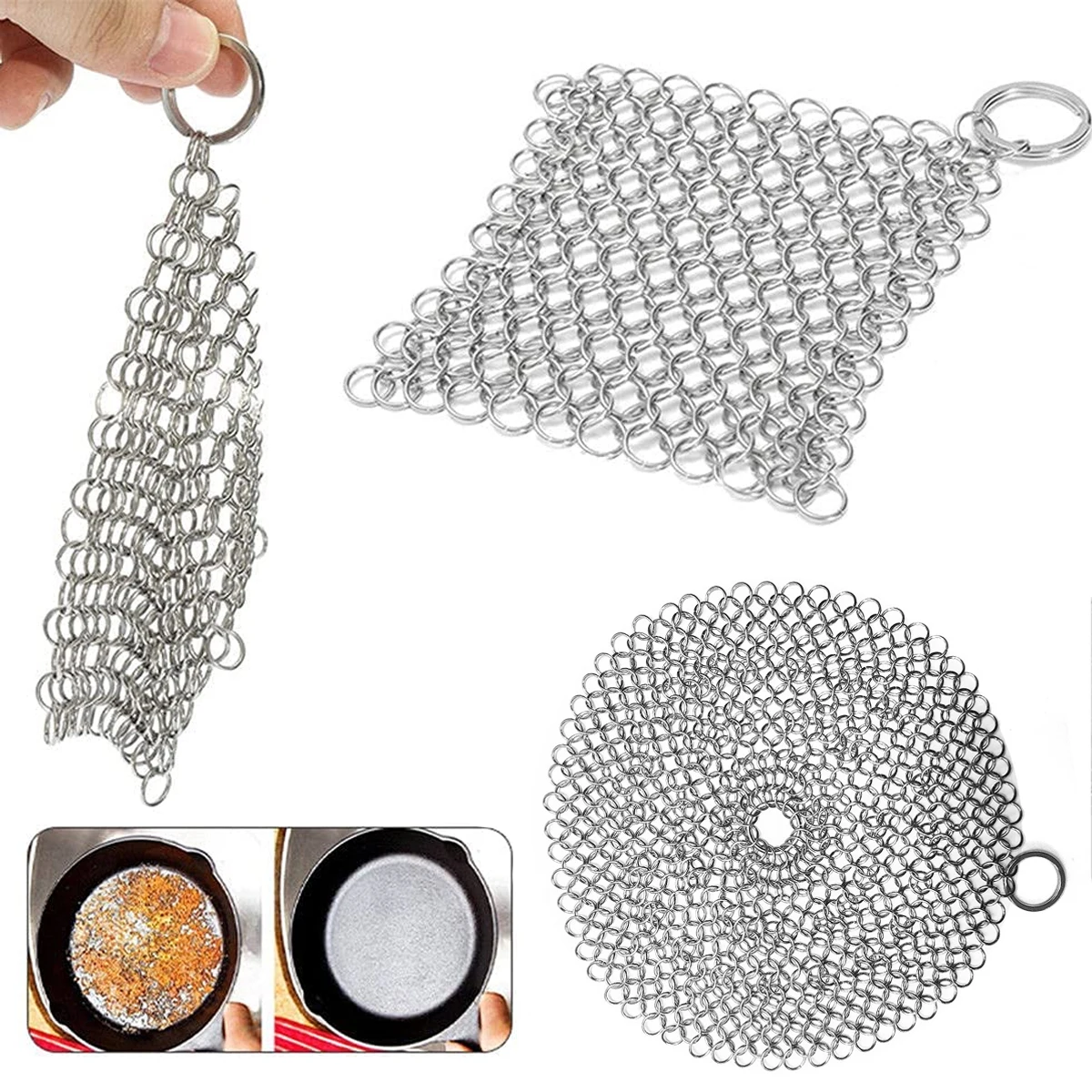 Leeseph Kitchen Cleaning Ring Stainless Steel Cleaner Chainmail Scrubber Accessories Reusable Washing Net Cleaning Tool for Home