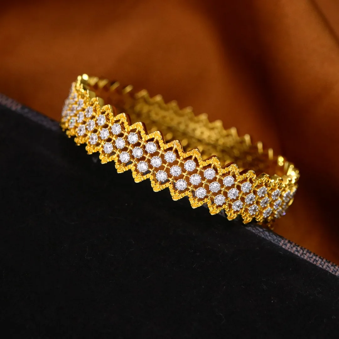 

Solid 925 Sterling Silver Plated with Thick 18K Gold Zircons Bangles or Bracelets for Unisex or Women Fine Hoiday's Presents