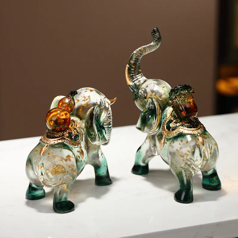 Statuette, A Pair of Elephant Ornaments,Living Room Foyer,TV Cabinet,Wine Cabinet,Office Desk,Art Figurine Decoration Gift