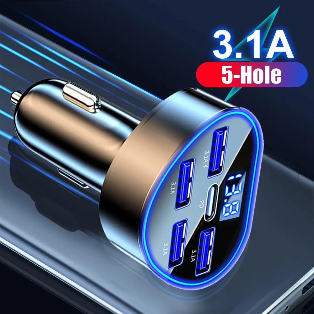 1pc Universal Car PD USB Charger Car Five Holes Charger Adapter Car Personality Styling Charging Connector Auto Accessorie