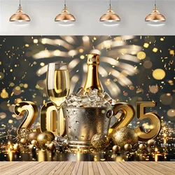 2025 Happy New Year Party Background Fabric - Multi functional Polyester Hanging Decoration, Festival Wall and Room Decoration