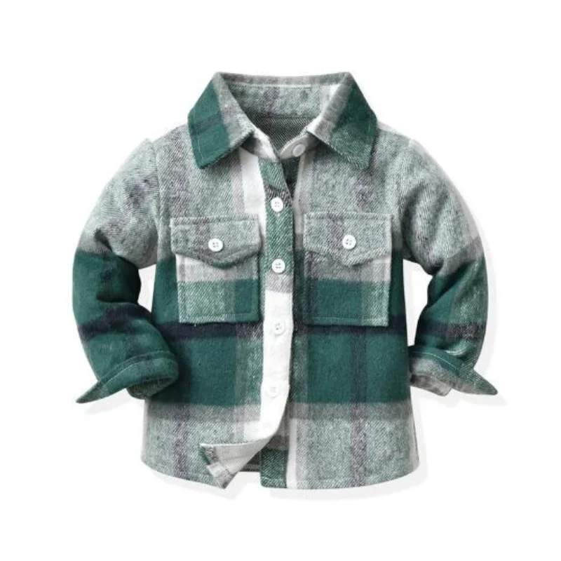 Shirt jacket classic plaid spring autumn thickened sports casual warm wear tops boys girls 2-10 year fashion children's clothing