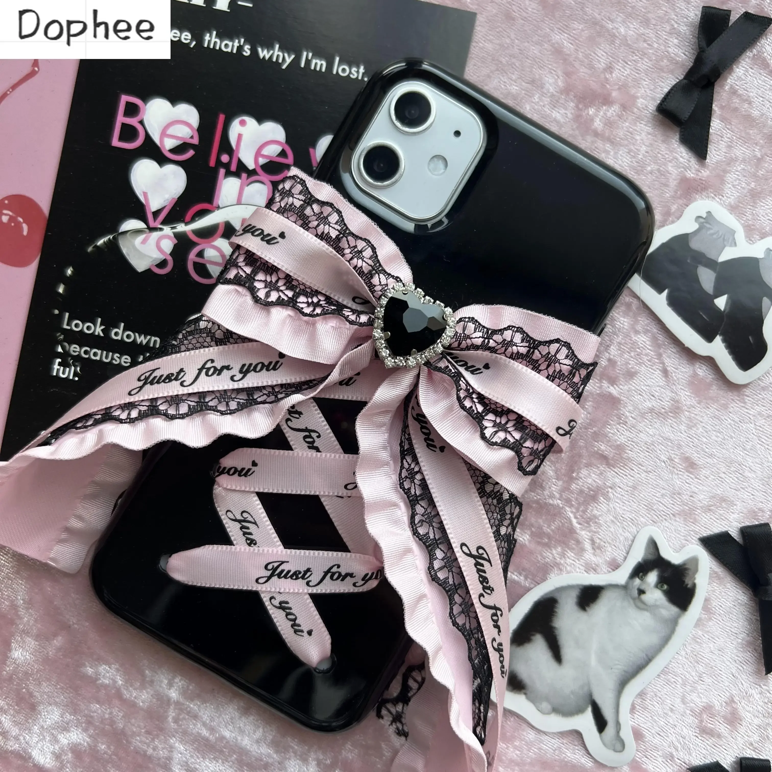 

Dophee Original Landmine Series Lolita Bow Young Girl Phone Case Rhinestone Lace Soft Shell Phone Cover IPhone 11 12 13 14 15Pro