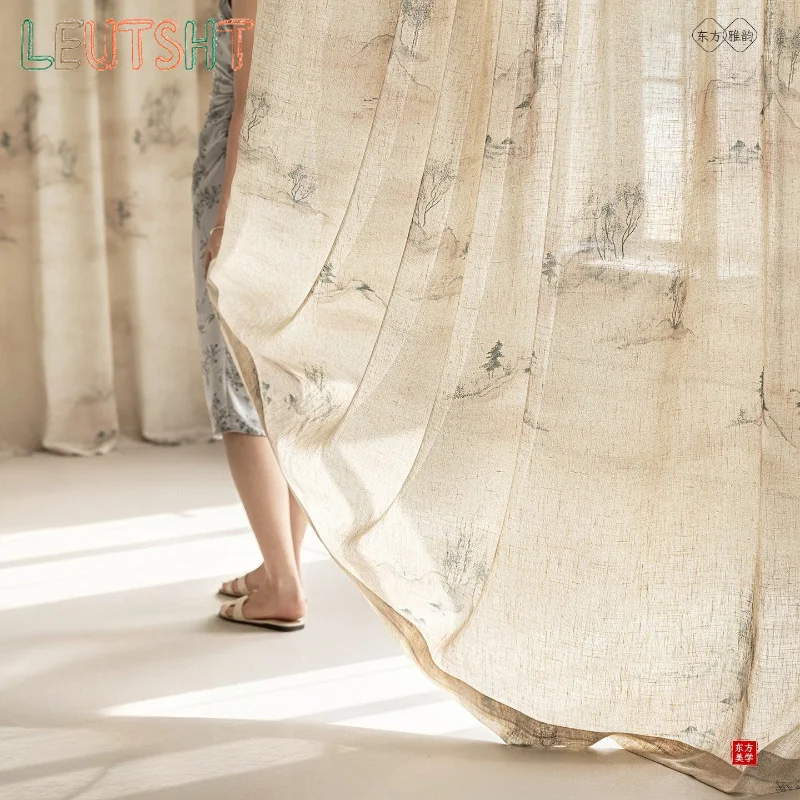 Custom Size High-end Linen Yarn Is Light-transmitting and Impermeable To People Luxury Curtains for Living Dining Room Bedroom