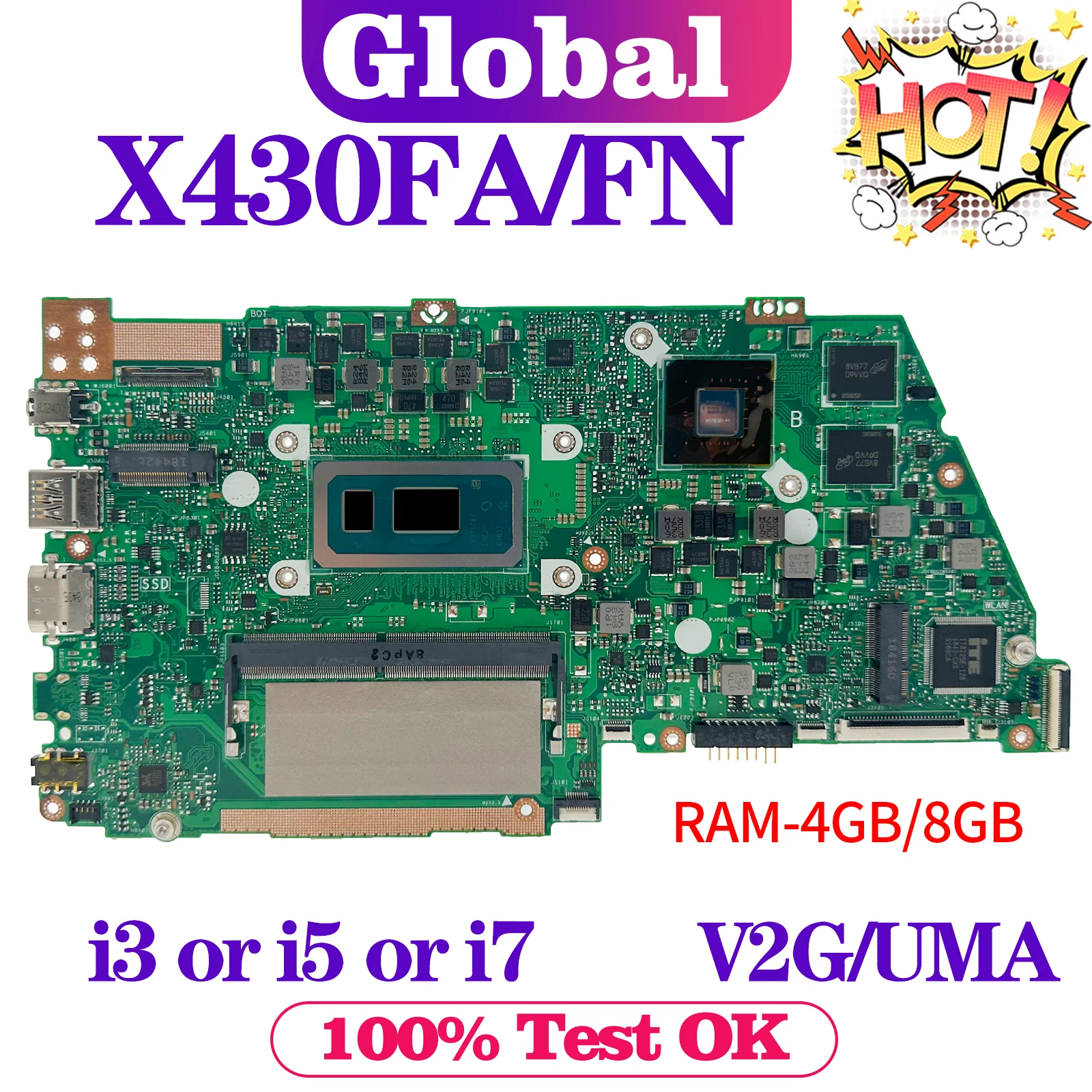 

KEFU X430FA Mainboard For ASUS X430FN S430F X430F V430F K430F R430F S4300F Laptop Motherboard i3 i5 i7 V2G/UMA RAM-4GB/8GB