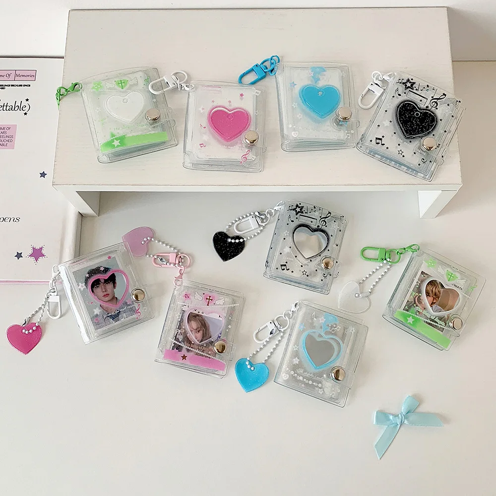 Mini album na zdjęcia z PVC z karabińczykiem do zawieszania, etui na karty kolekcjonerskie KPOP, przenośny album na zdjęcia KPOP, pamiętnik na karty.