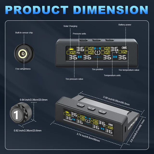 TPMS Tire Pressure Monitoring System Car Safety Alarm System Wireless Solar&USB Powered 4 Sensors with Color Digital Display 5 TPMS Tire Pressure Monitoring System Car Safety Alarm System Wireless Solar&USB Powered 4 Sensors with Color Digital Display 5