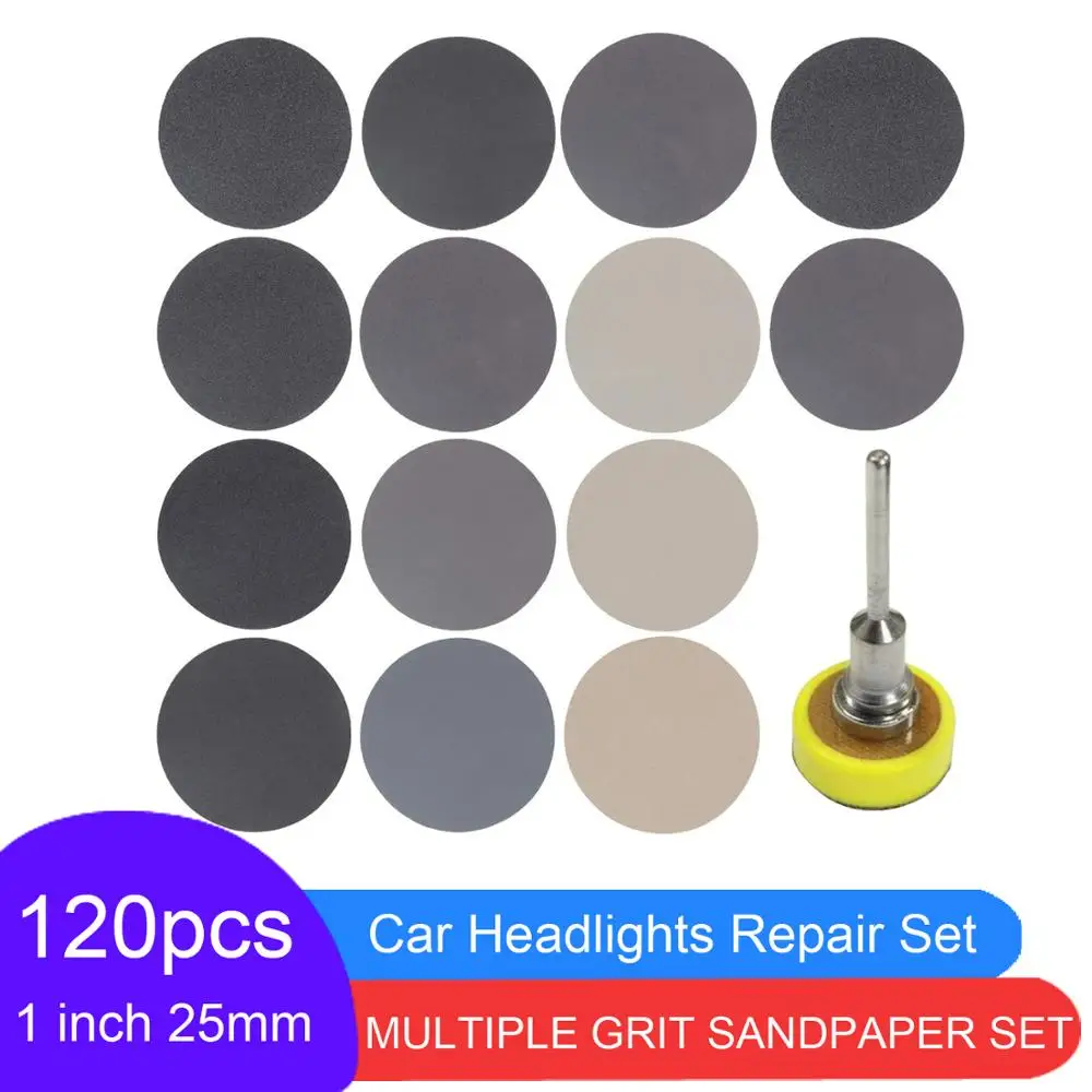 121 Pcs Set 1 Inch  Wet&Dry Sandpaper Sanding Disc Hook loop With Sanding Pad For Car headlight Repair Wood Glass Stone Sanding