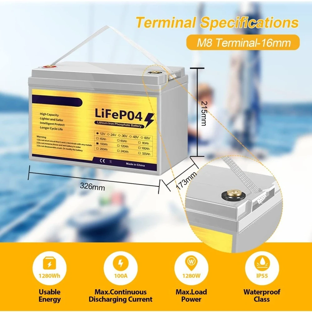 12V 100Ah LiFePO4 Battery, 100Ah Lithium Battery with 100A BMS, 12V Lithium Batteries 8000+ cycles at 100% DOD, Perfect for RV,