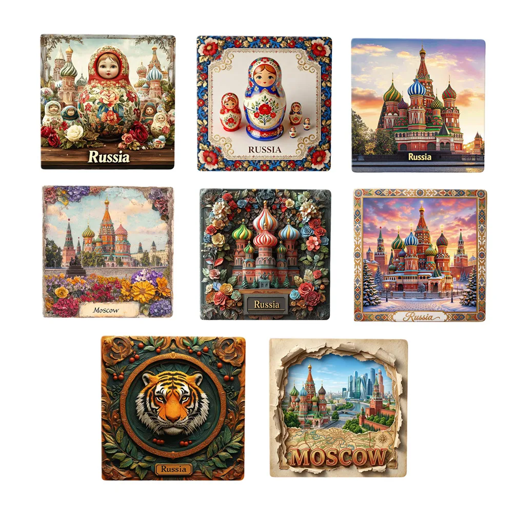 Imán de nevera con diseño de Asia y Rusia, recuerdo turístico, artículos de decoración magnética para refrigerador, colección de artesanías, regalo.